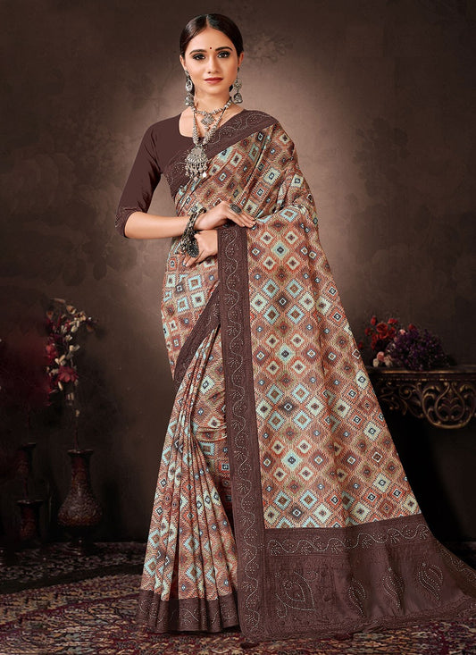 Classic Digital Print Chanderi Silk Saree - S4643