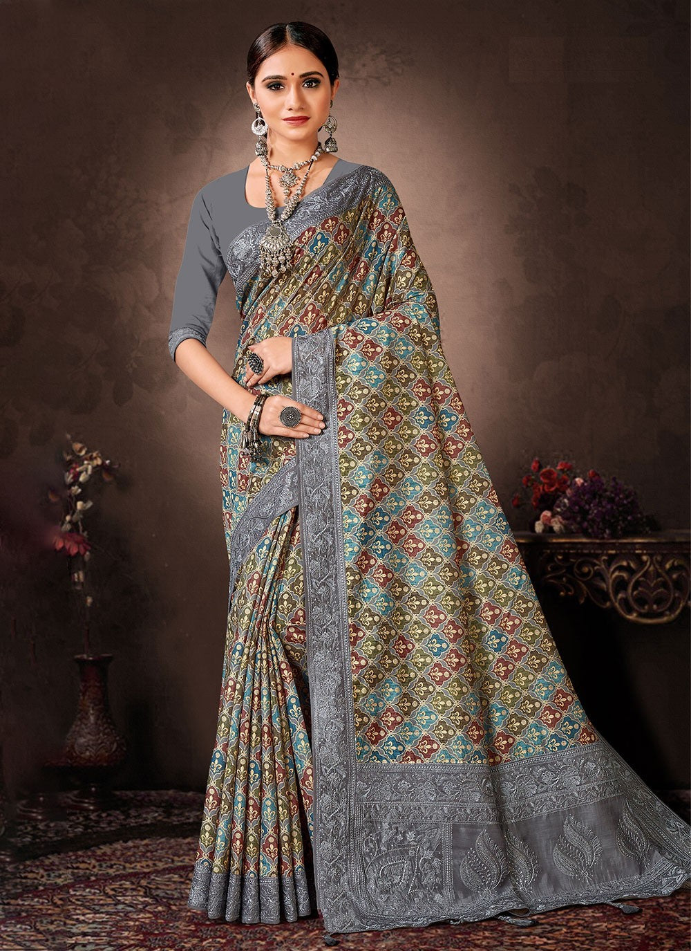 Classic Digital Print Chanderi Silk Saree - S4643