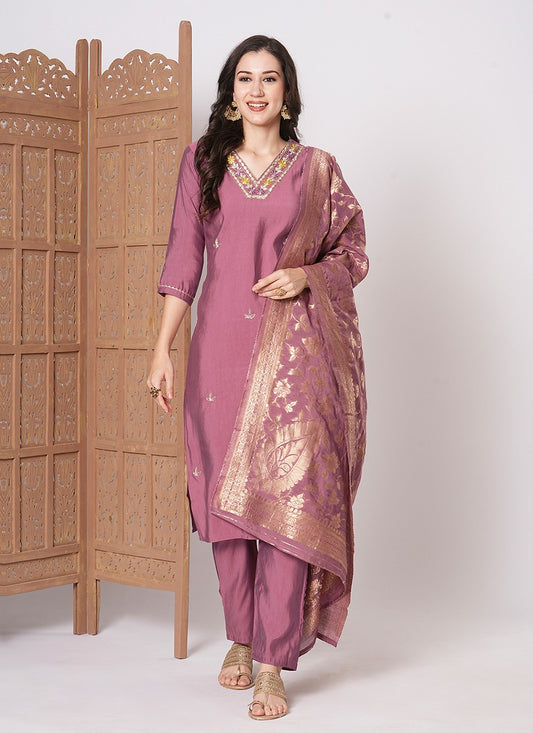 Embroidered Chanderi Pant Style Suit - T4480