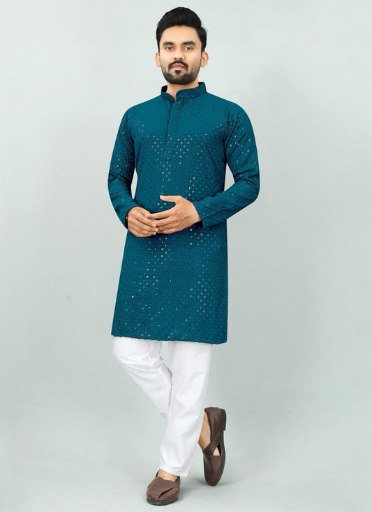 Chicken Rayon Teal Kurta Pyjama - M6083