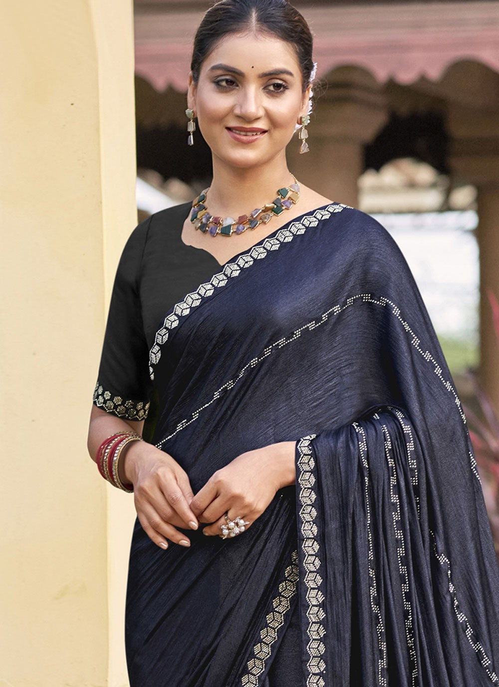 Classic Border Work Chiffon, Shimmer Saree - S9548