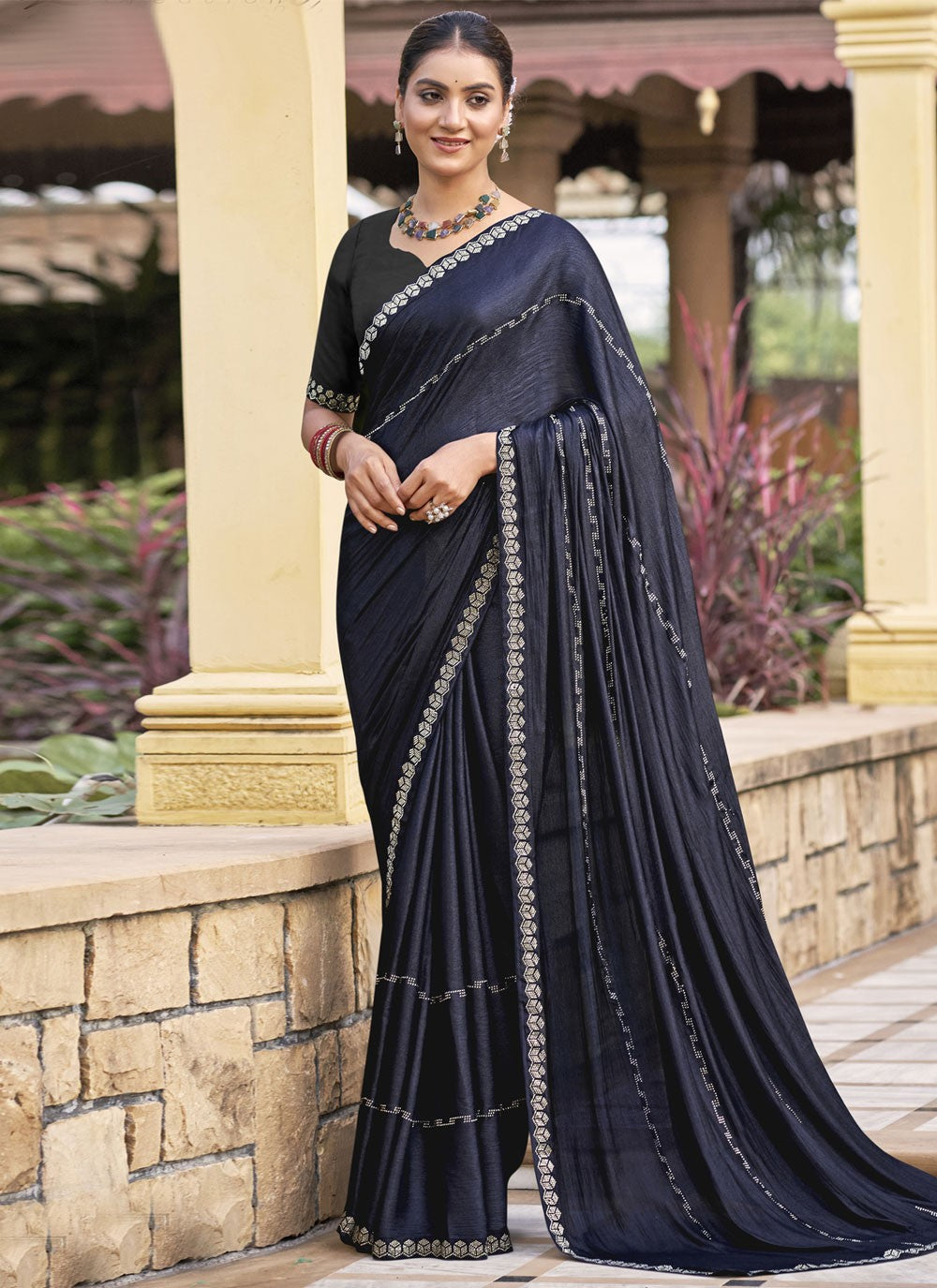 Classic Border Work Chiffon, Shimmer Saree - S9548