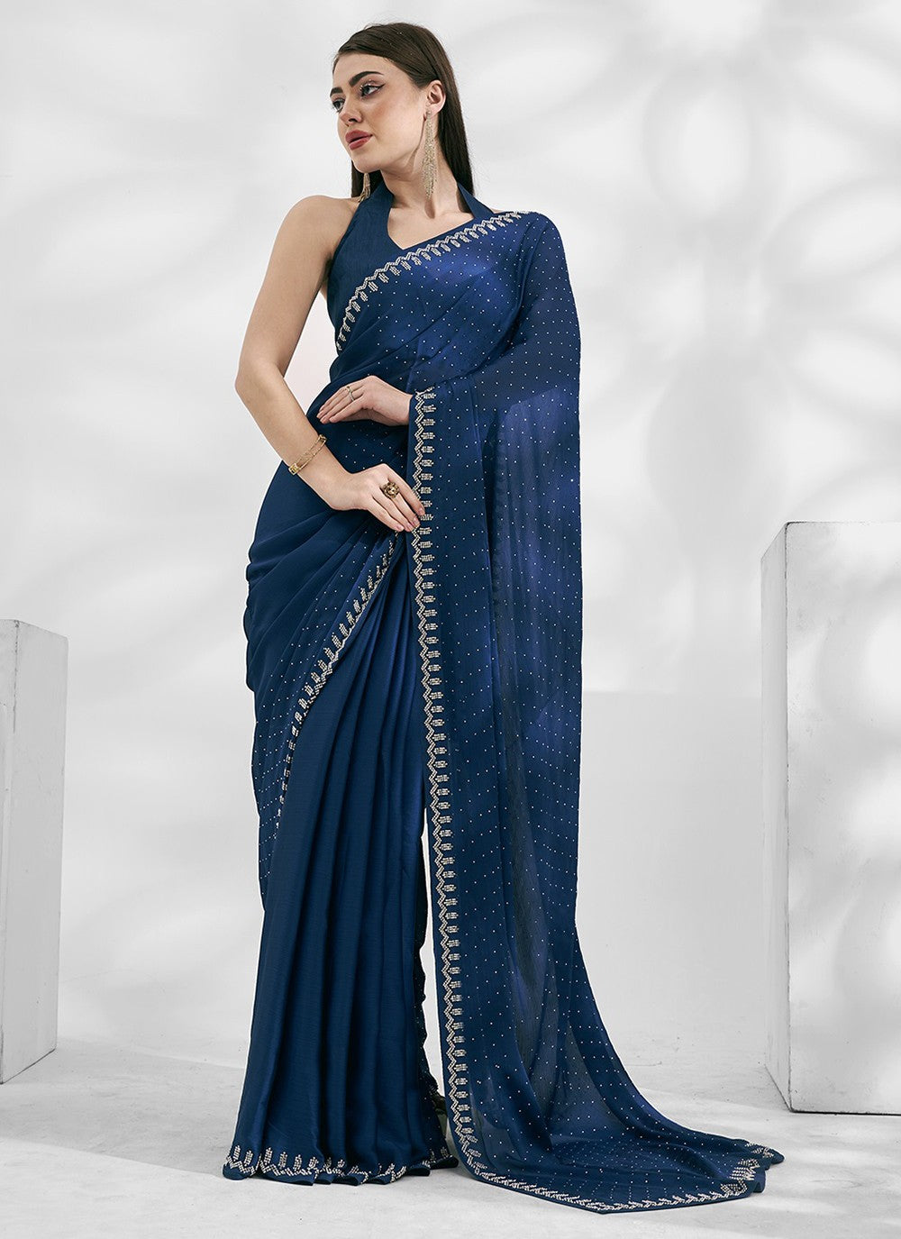 Classic Border Work Chiffon, Satin Saree - S5283