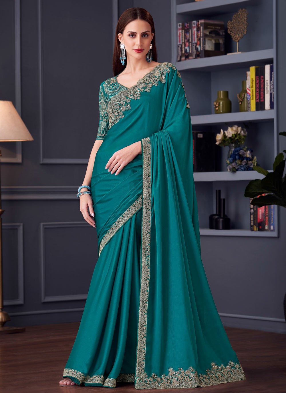 Classic Embroidered Satin Silk Saree - S8745