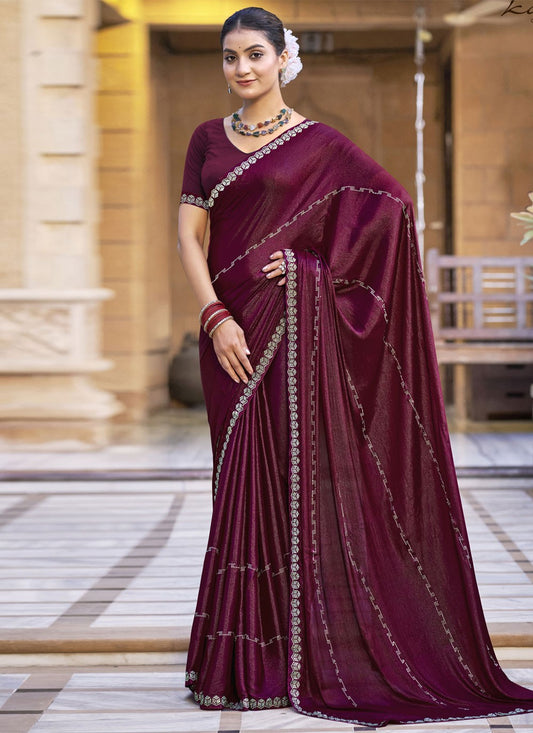 Classic Border Work Chiffon, Shimmer Saree - S9548