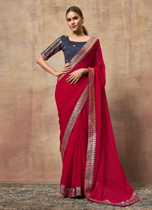 Traditional Embroidered Chiffon Saree - S6060