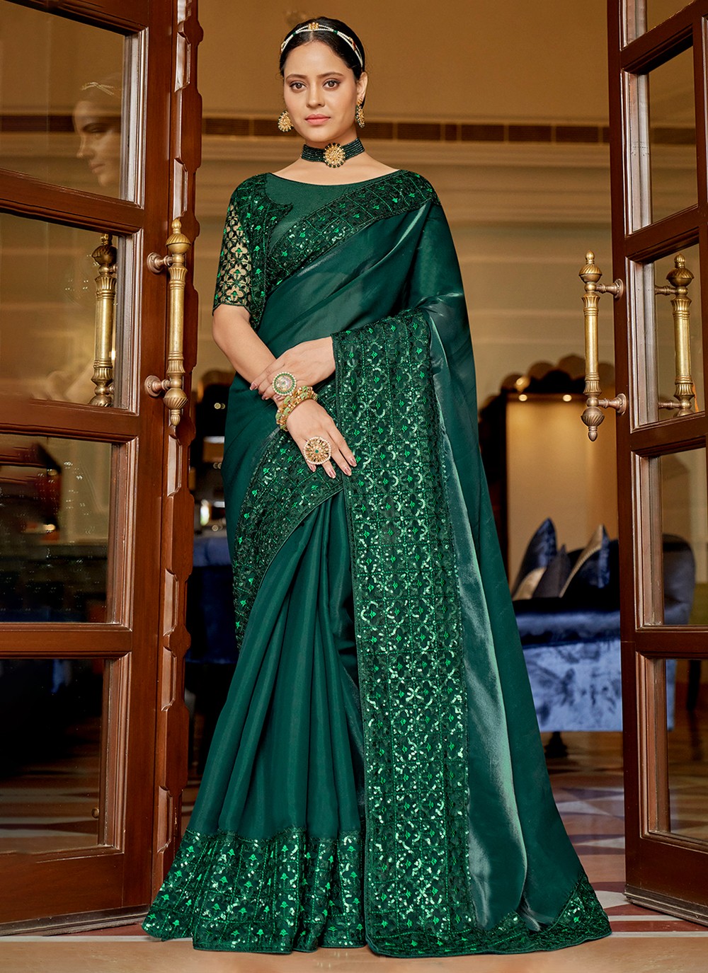 Trendy Embroidered Chiffon Saree - S3242