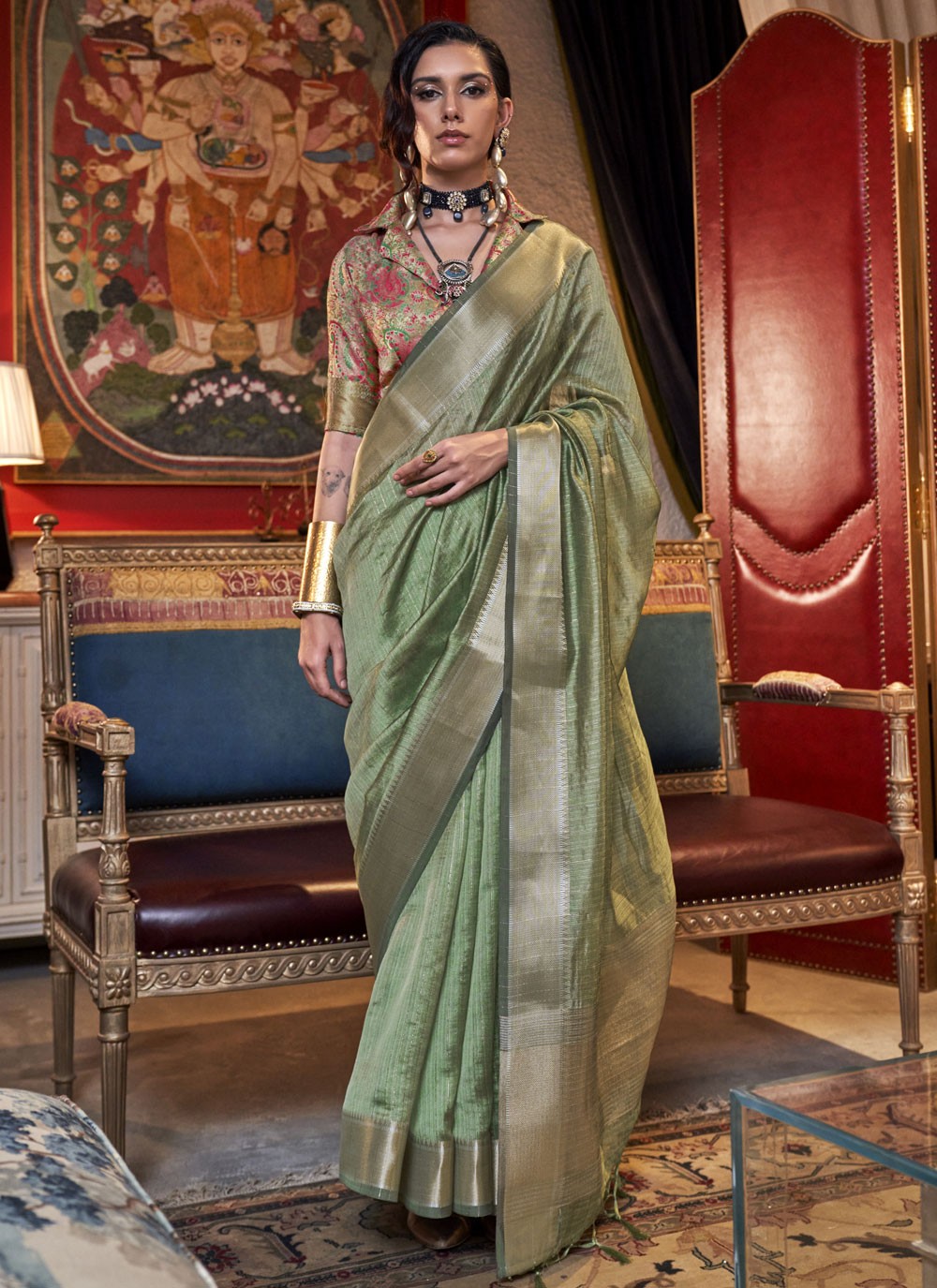 Classic Weaving Zari Chiffon Saree - S9119