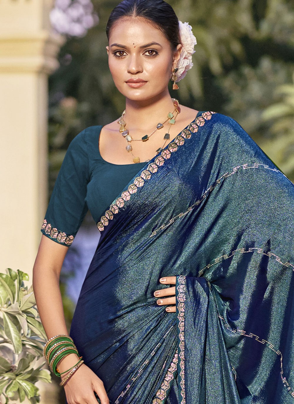 Classic Border Work Chiffon, Shimmer Saree - S9548