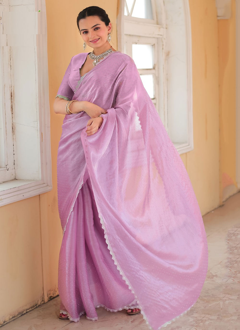 Classic Hand Embroidery Chiffon Saree - S6935