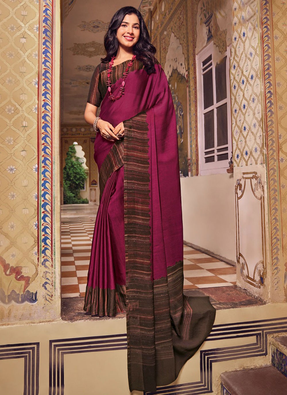 Classic Printed Chiffon Saree - S9058