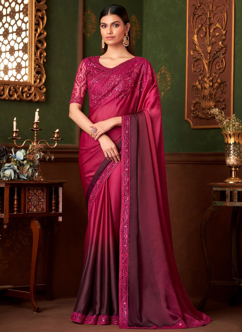 Embroidered, Sequins Chiffon Saree - S11813