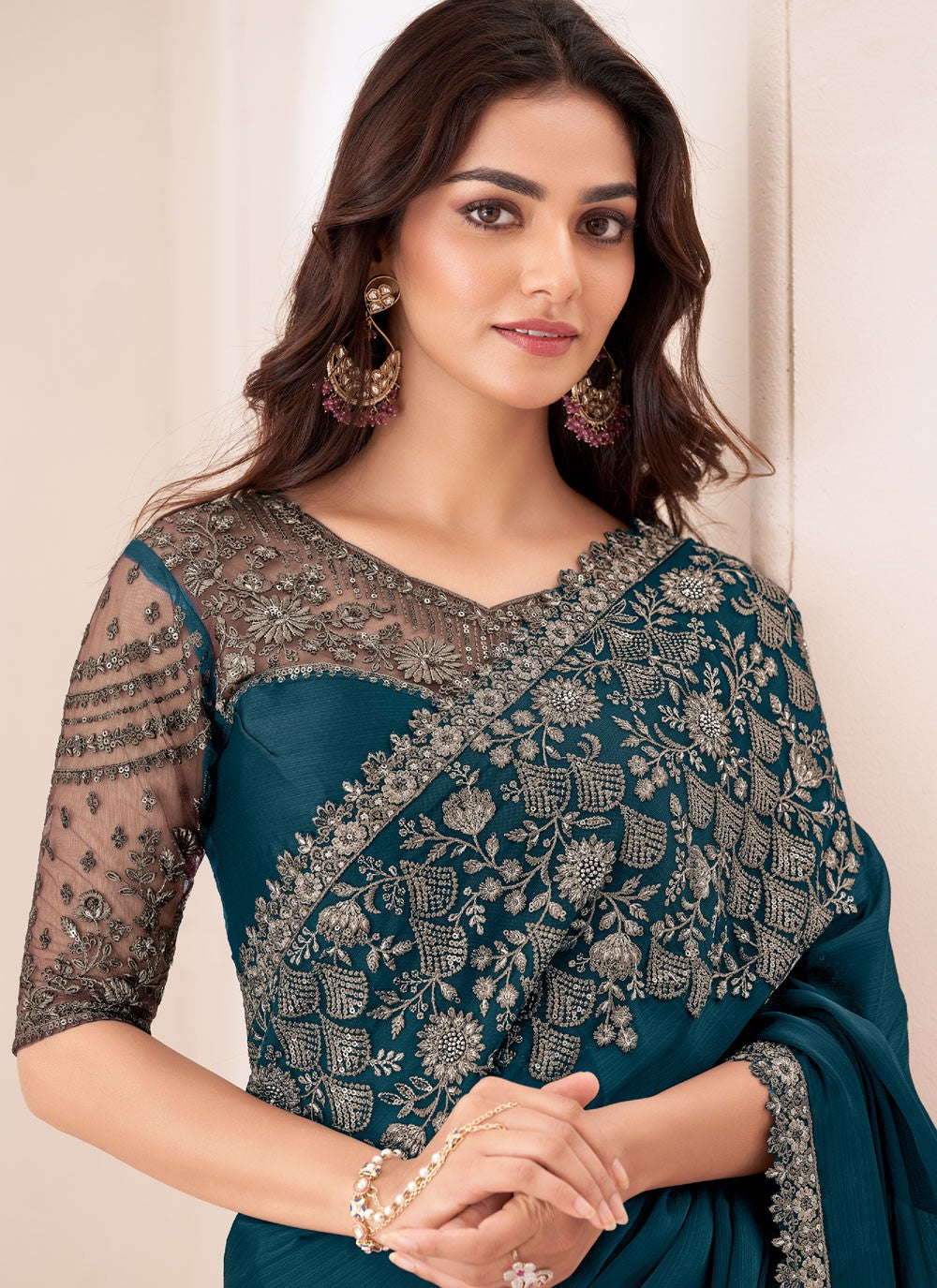 Embroidered Chiffon Satin Trendy Saree - M9363