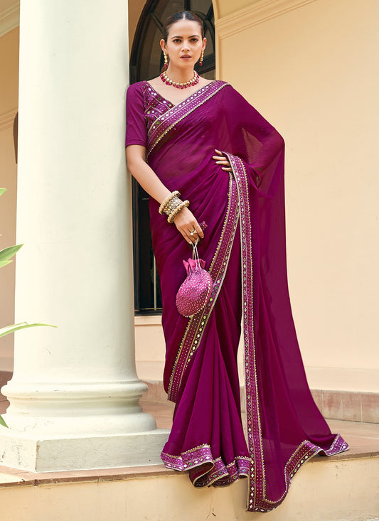 Classic Embroidered Chiffon Satin Saree - S3504