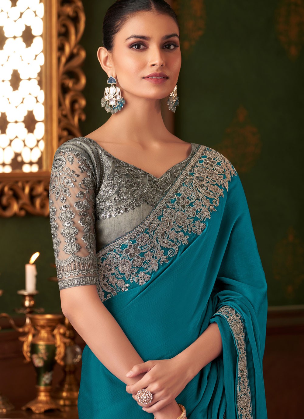 Embroidered, Sequins Chiffon Saree - S11813