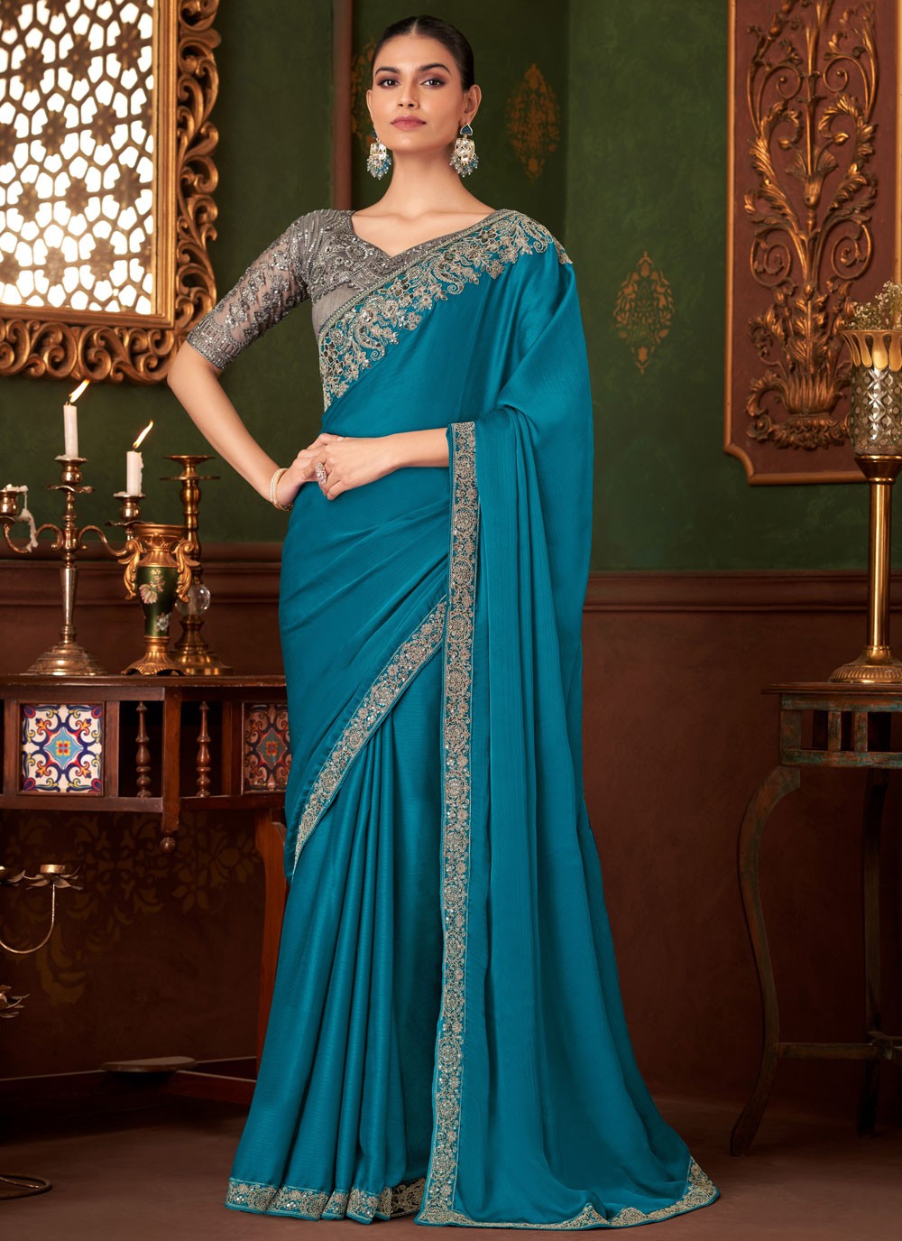 Embroidered, Sequins Chiffon Saree - S11813