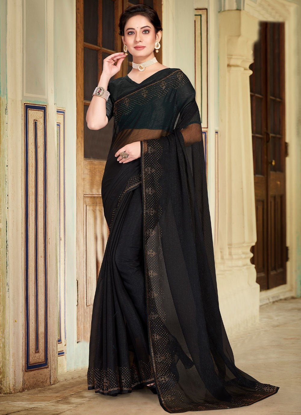 Classic Stones Chiffon Saree - S1851