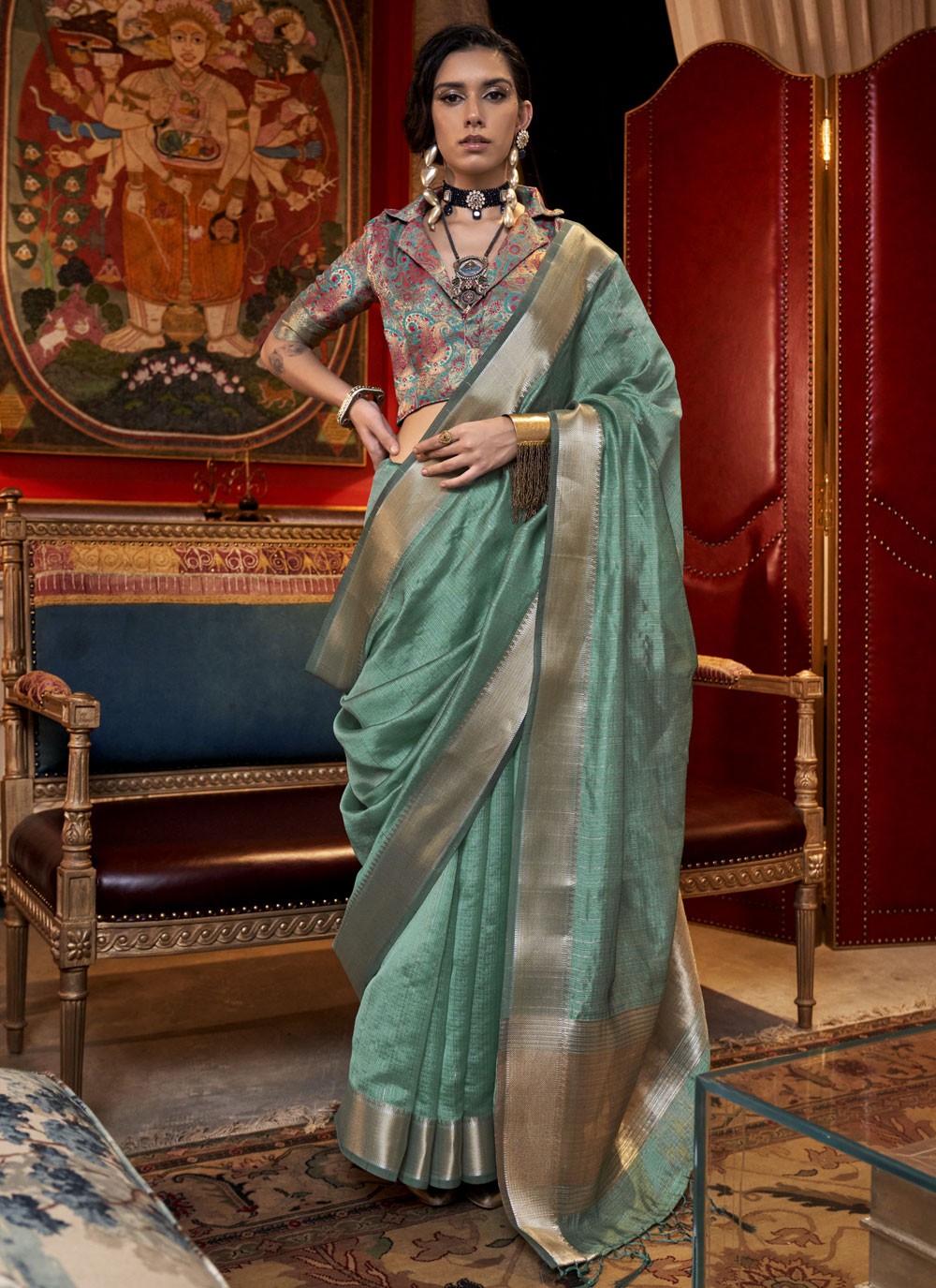 Classic Weaving Zari Chiffon Saree - S9119