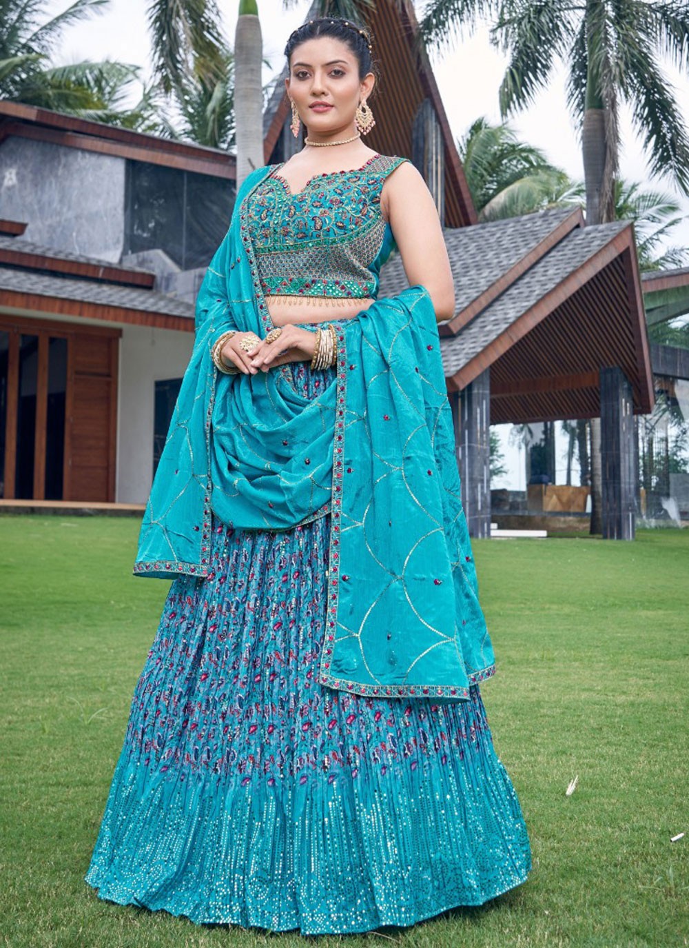 Digital Print Chinon Lehenga - L3117