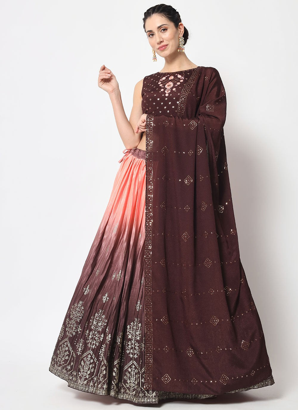 Embroidered Chinon, Silk A - Line Lehenga - L0724