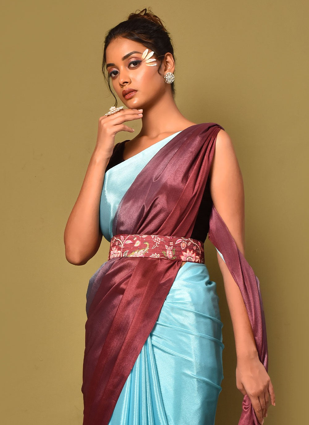 Trendy Plain Chinon Saree - S3000