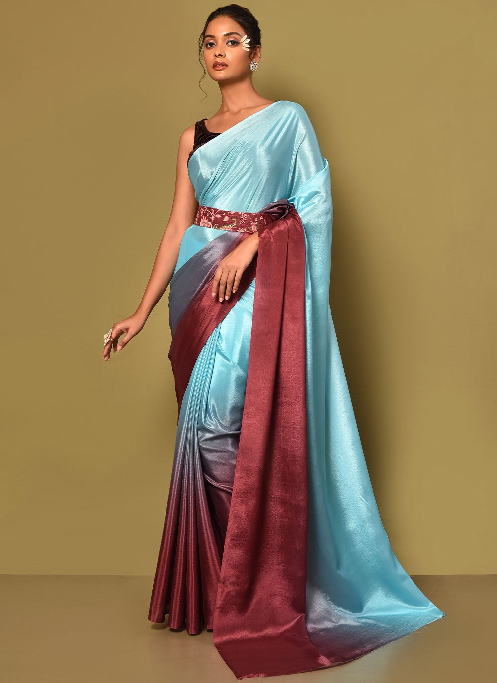 Trendy Plain Chinon Saree - S3000