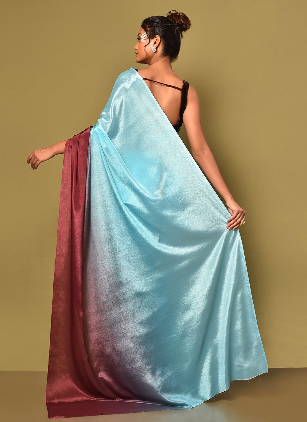 Trendy Plain Chinon Saree - S3000