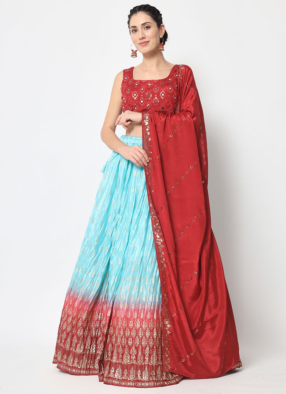 Embroidered Chinon, Silk A - Line Lehenga - L0724