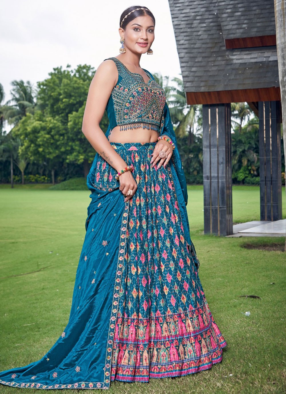 Digital Print Chinon Lehenga - L3127