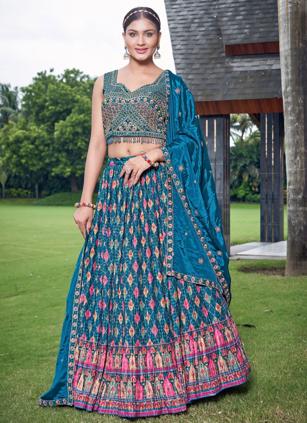 Digital Print Chinon Lehenga - L3127