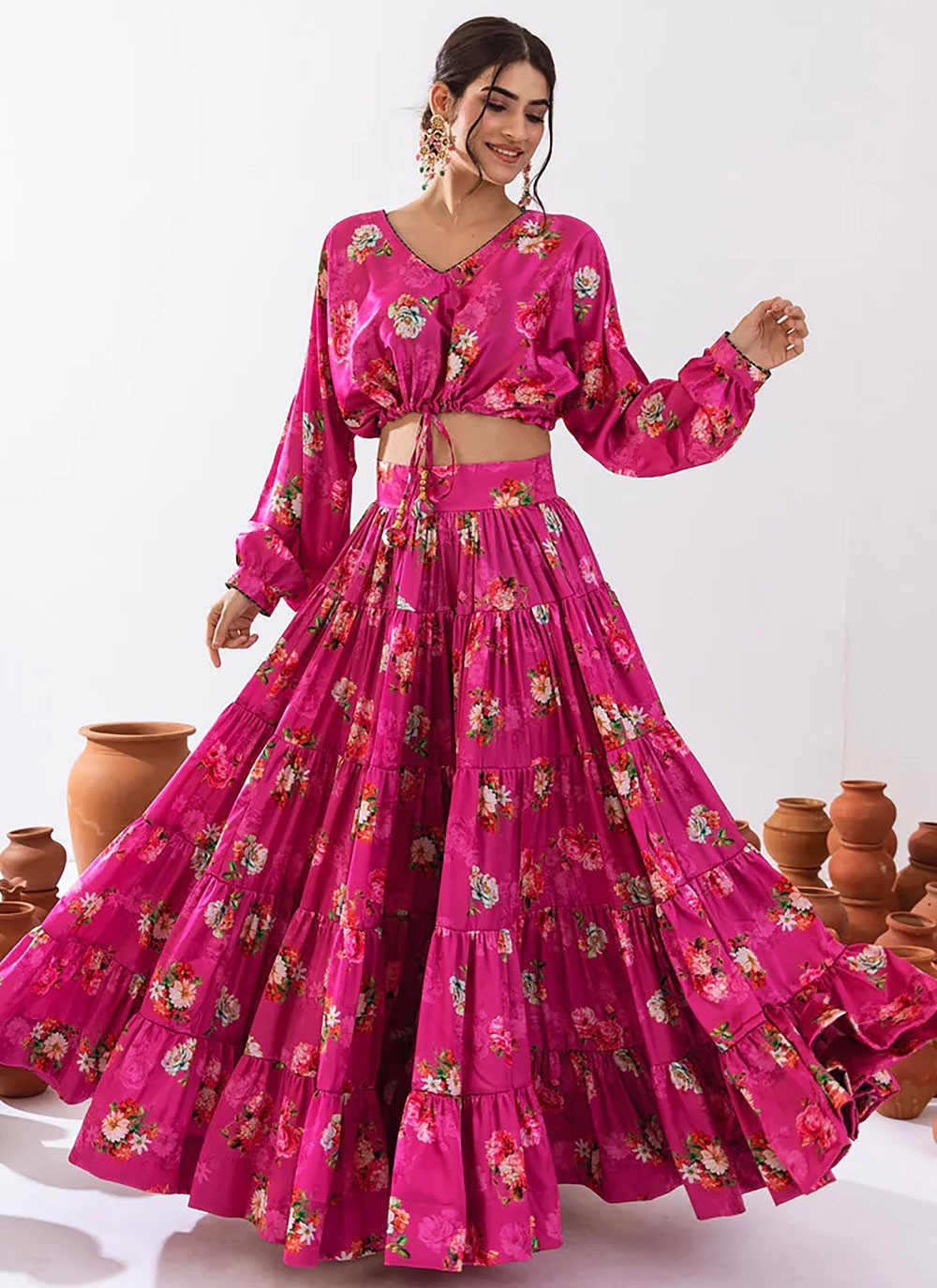 Digital Print Chinon Readymade Lehenga Choli - L2400