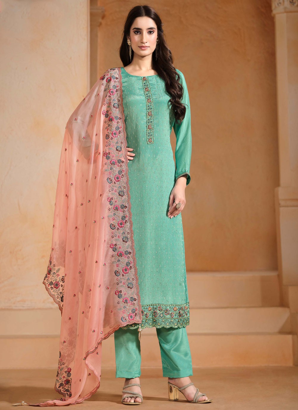 Chiffon, Chinon Salwar Suit - T4110