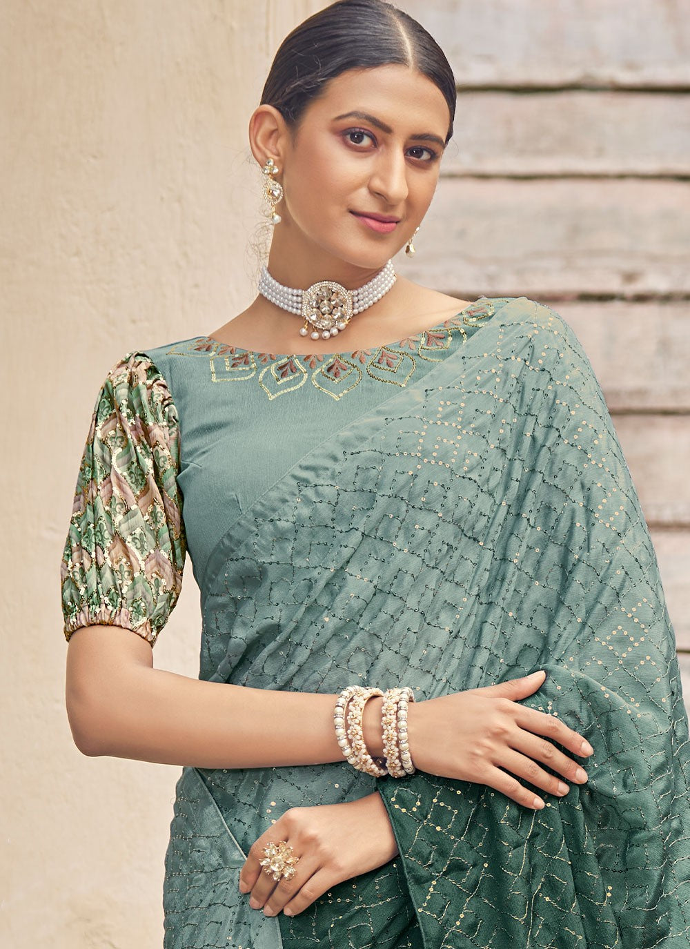 Classic Sequins Chinon Saree - S1796