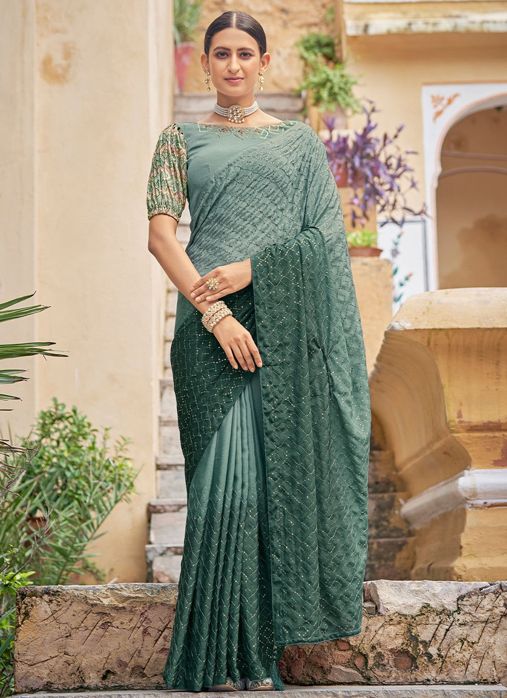 Classic Sequins Chinon Saree - S1796