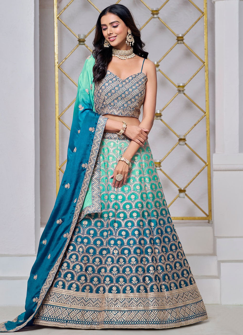 Embroidered Chinon A - Line Lehenga - L2884