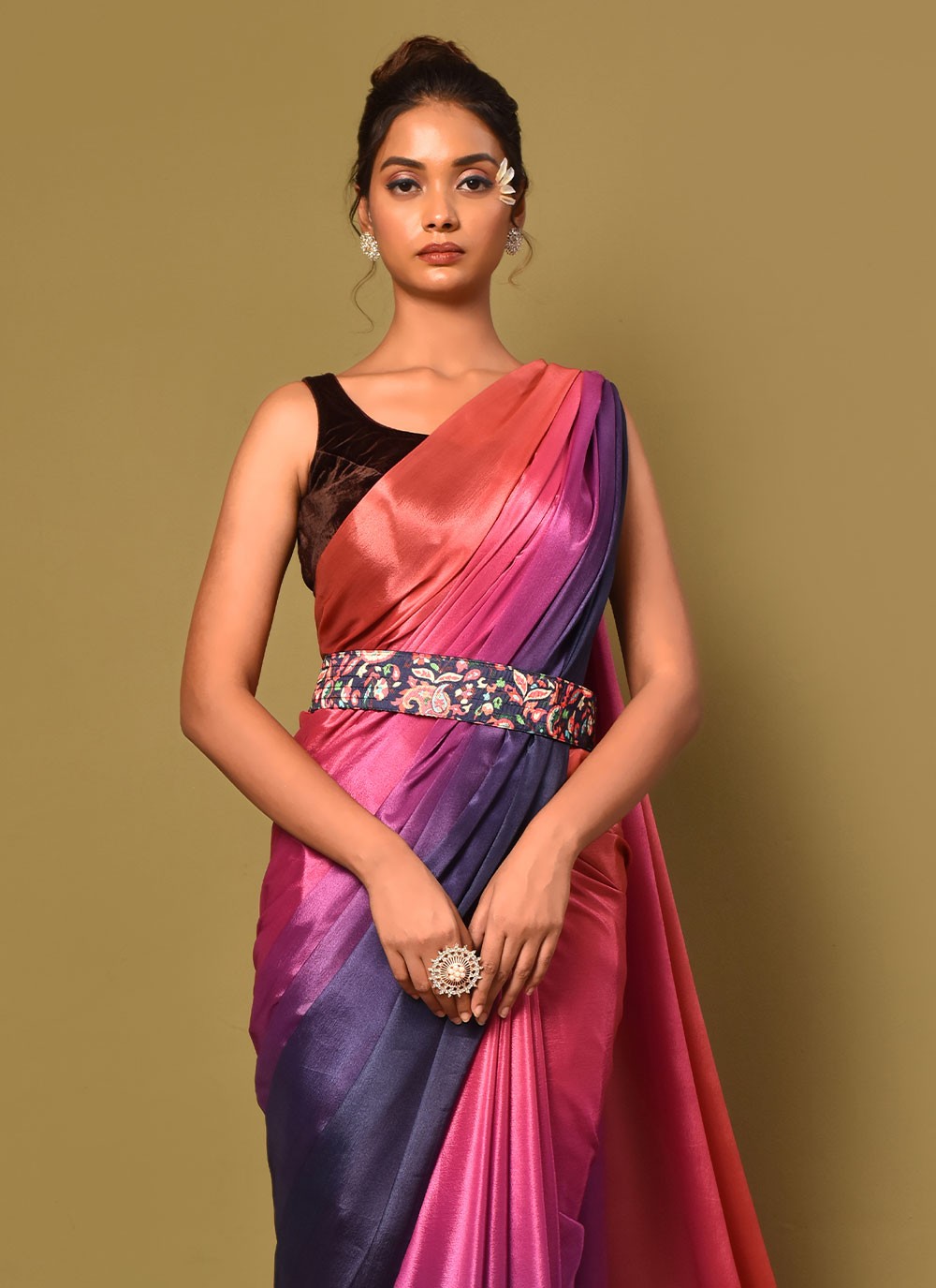 Trendy Plain Chinon Saree - S3000