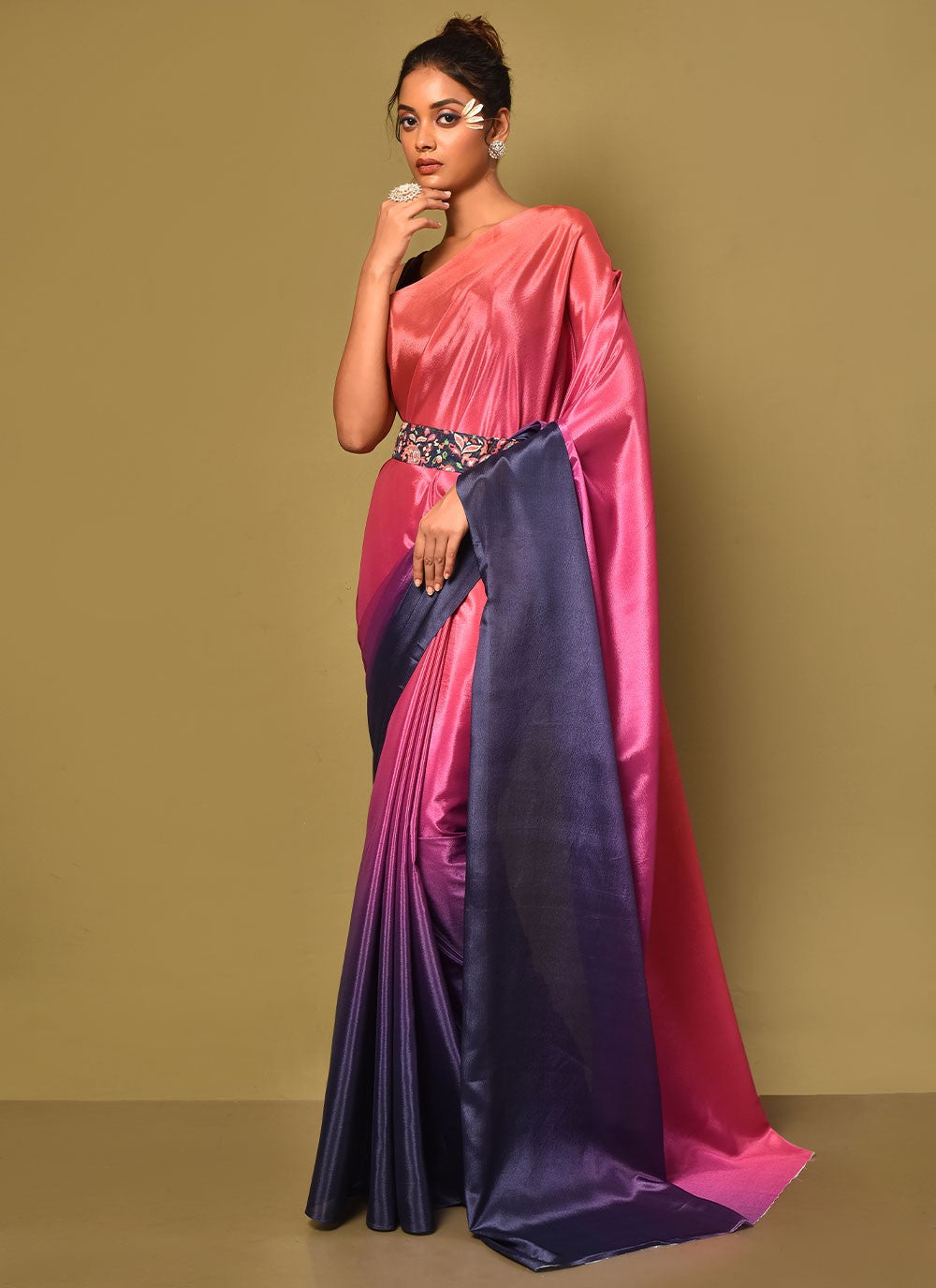 Trendy Plain Chinon Saree - S3000