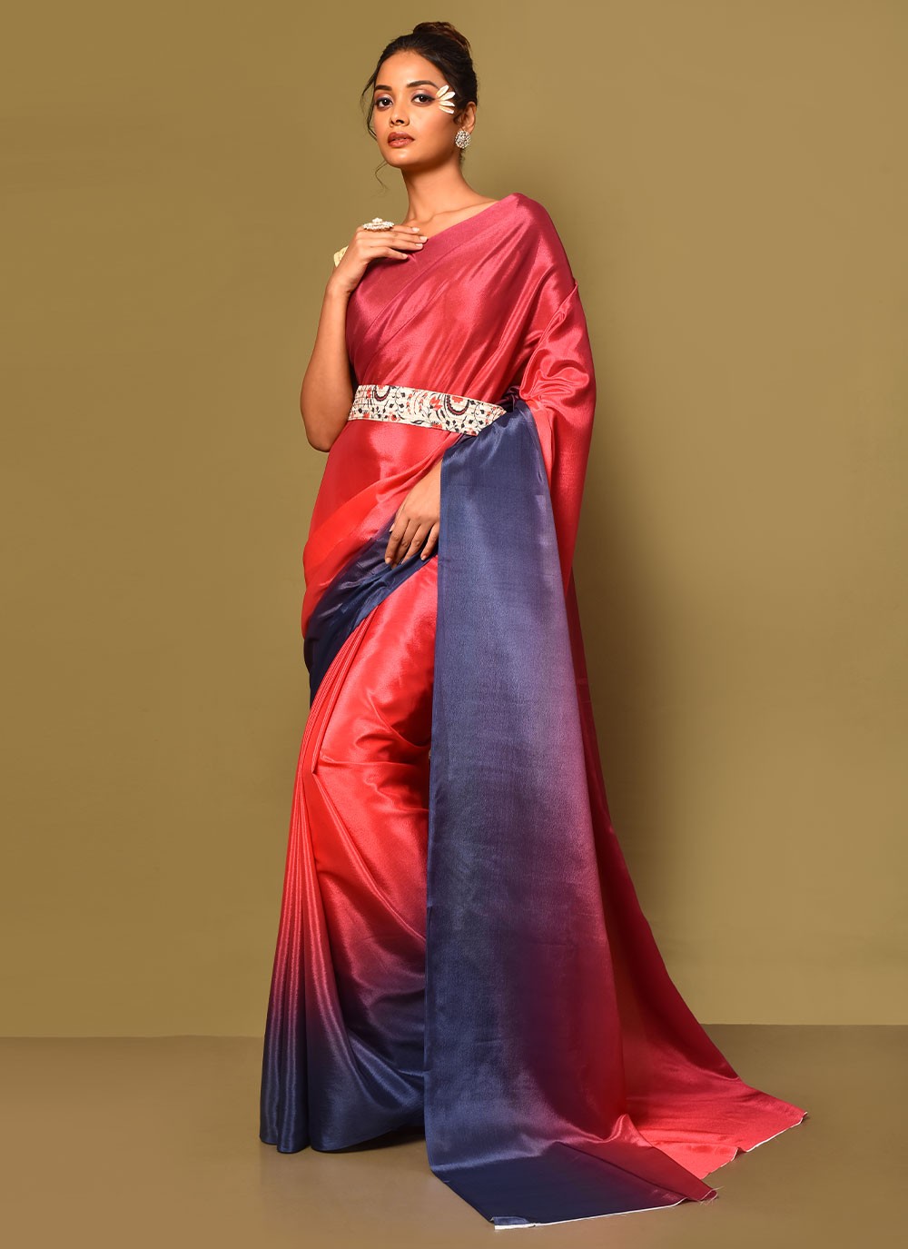 Trendy Plain Chinon Saree - S3000