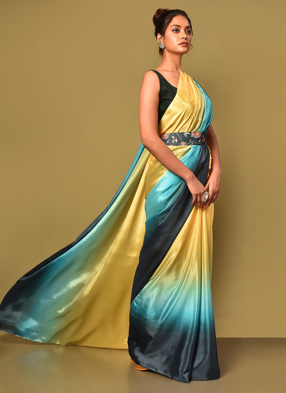 Trendy Plain Chinon Saree - S3000