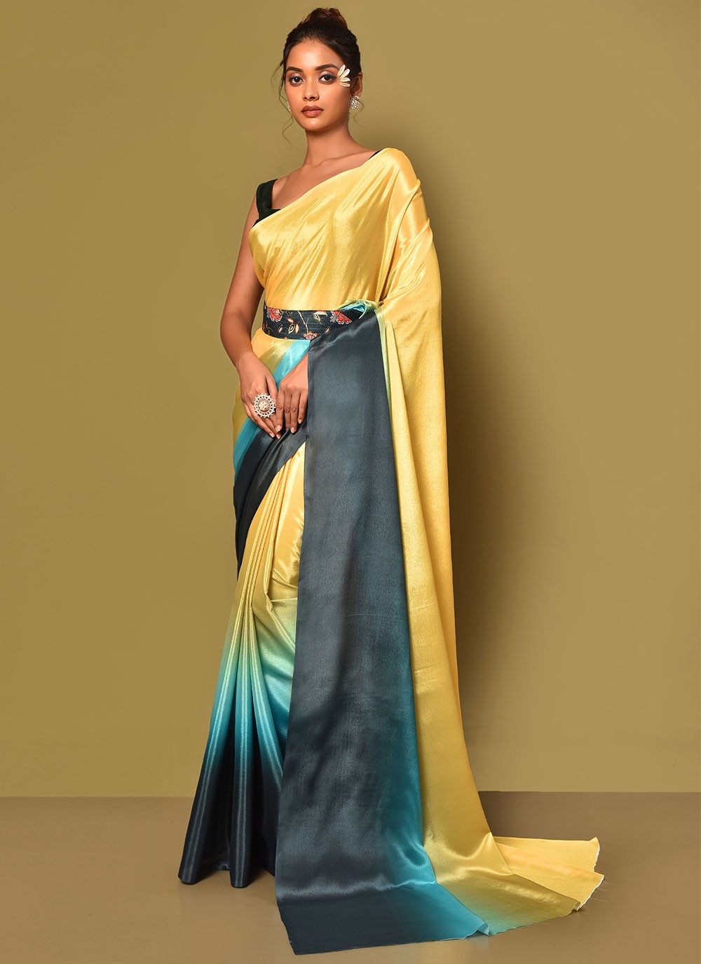 Trendy Plain Chinon Saree - S3000