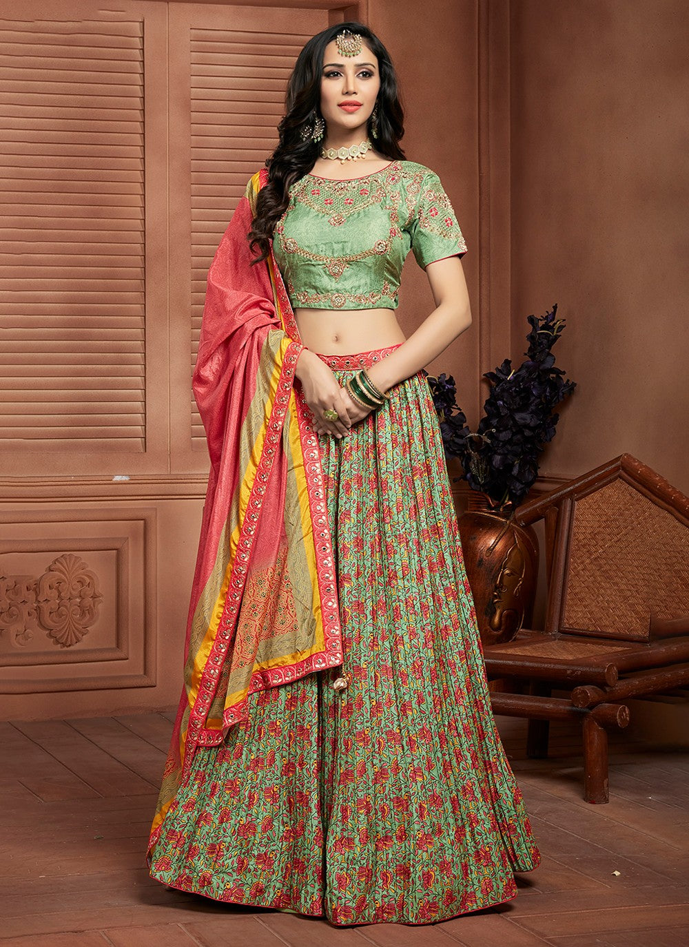 Printed Chinon A - Line Lehenga - L1025