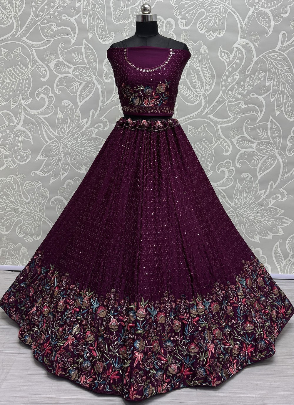 Embroidered Chinon Lehenga - L3054