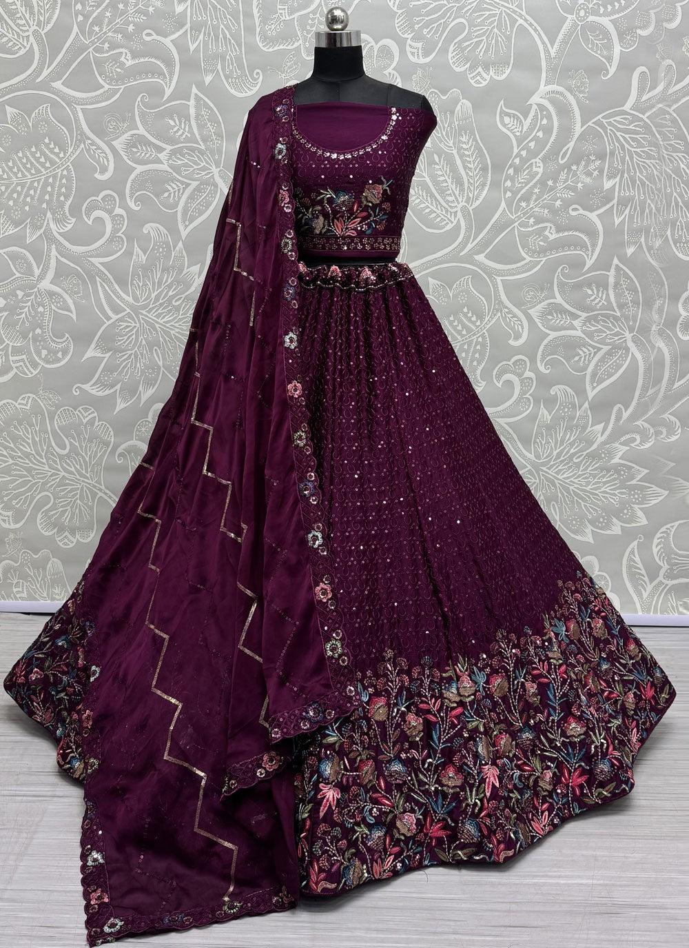 Embroidered Chinon Lehenga - L3054