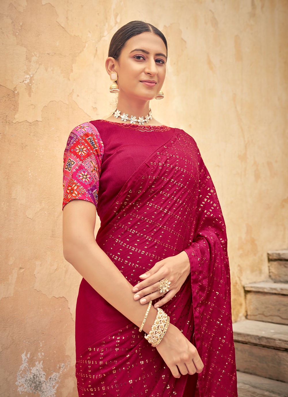 Classic Sequins Chinon Saree - S1796