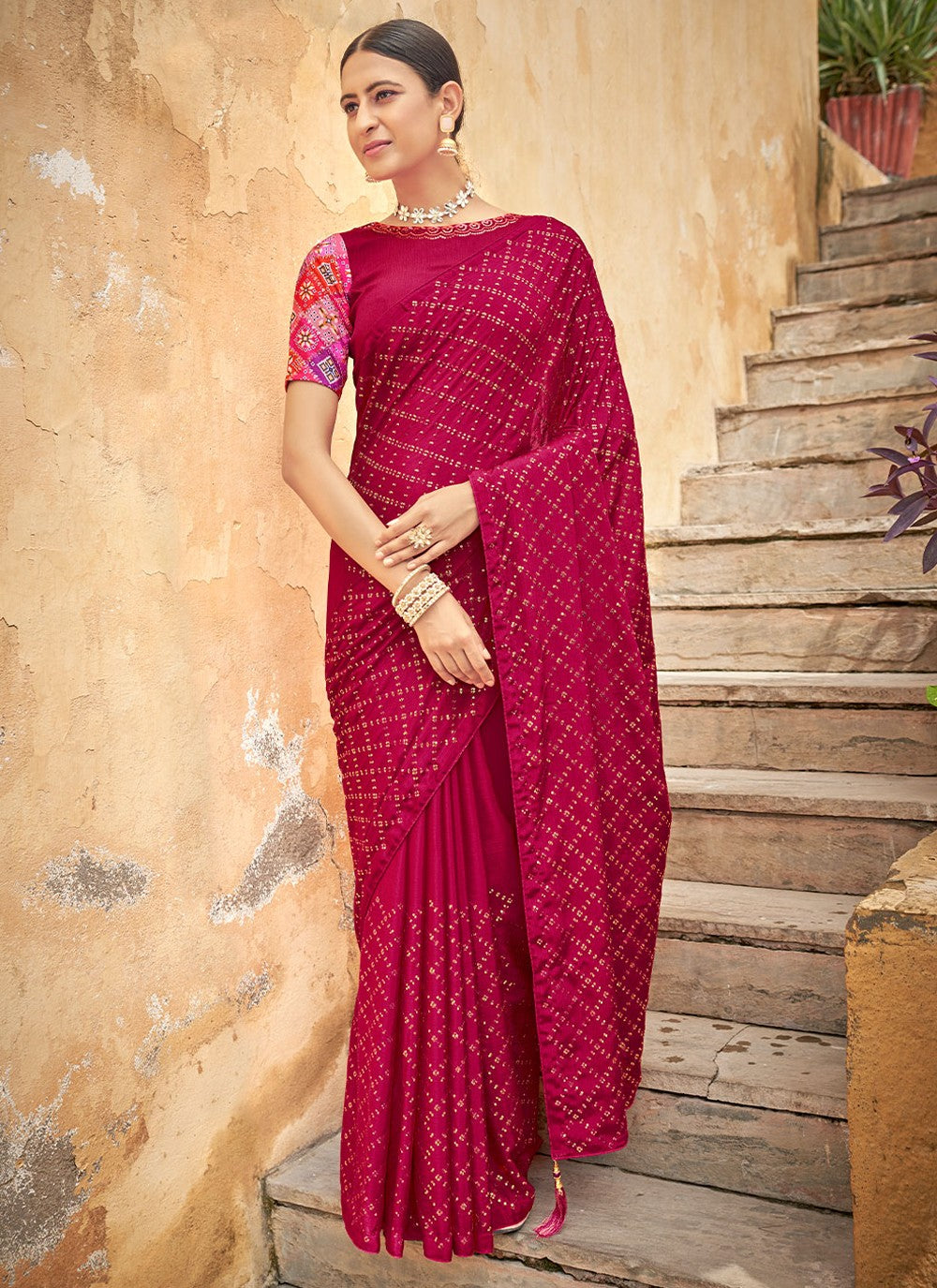 Classic Sequins Chinon Saree - S1796