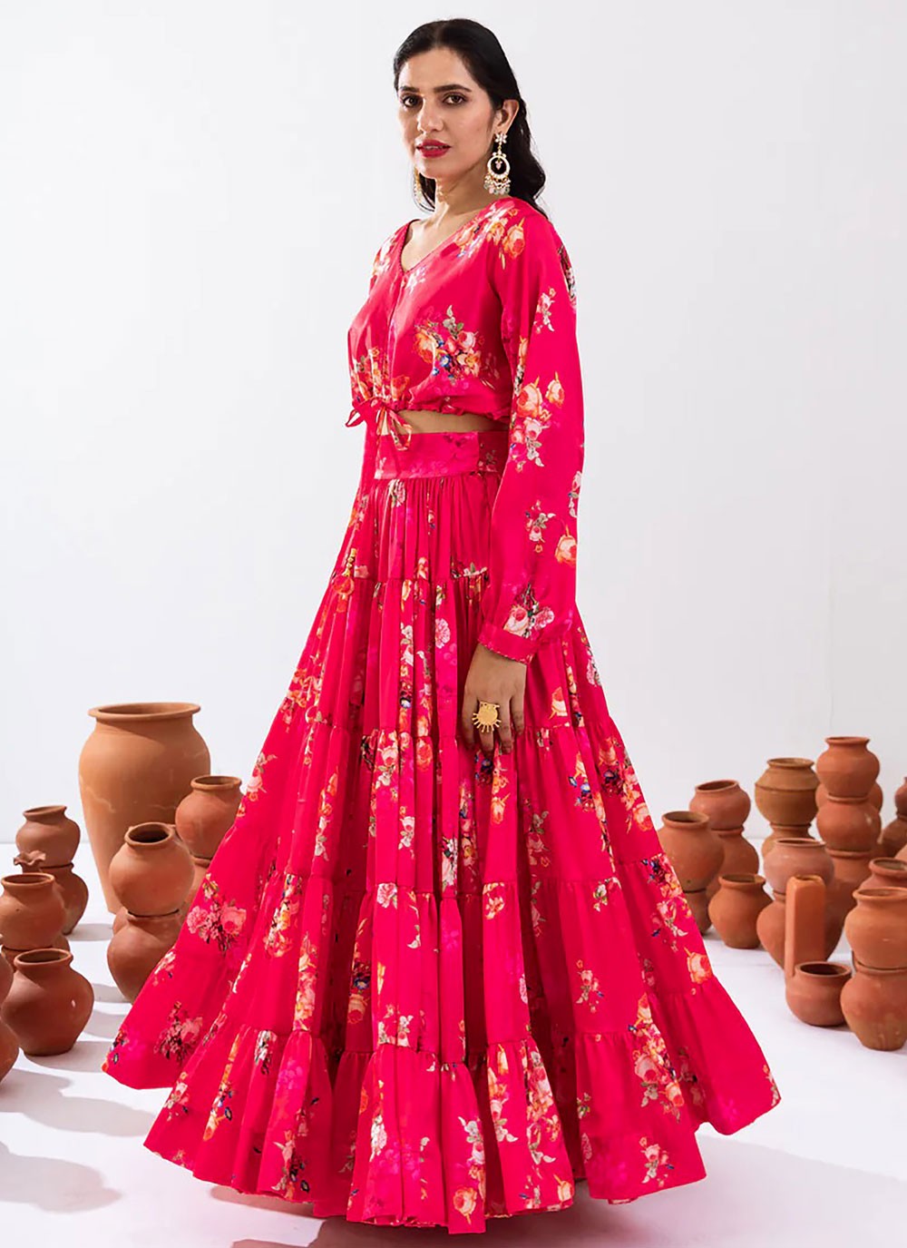 Digital Print Chinon Readymade Lehenga Choli - L2400