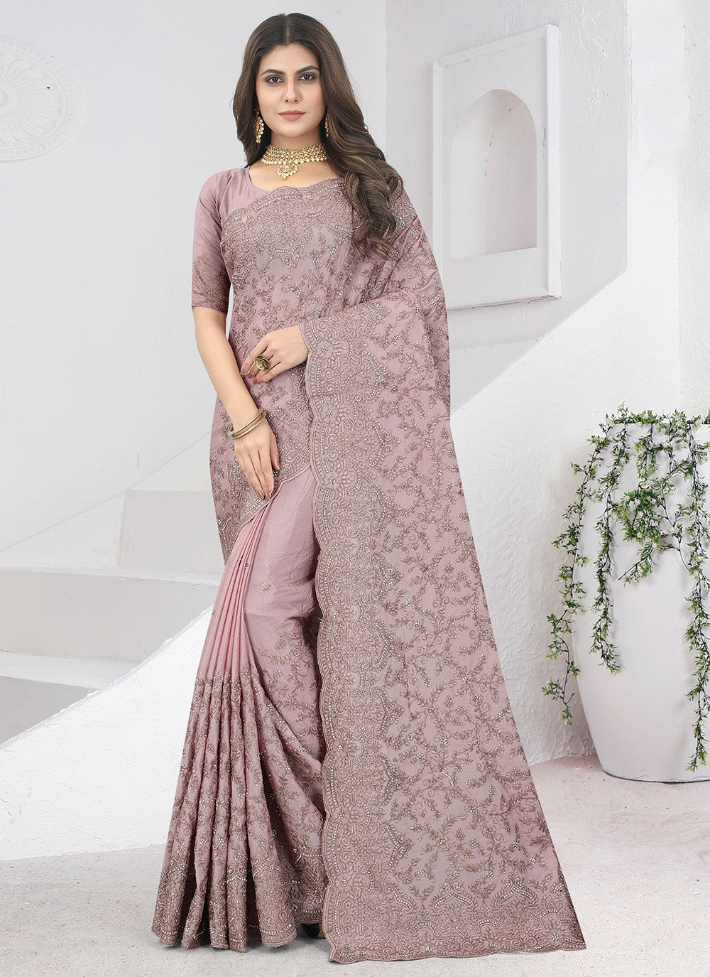 Trendy Embroidered Net Saree - S2762