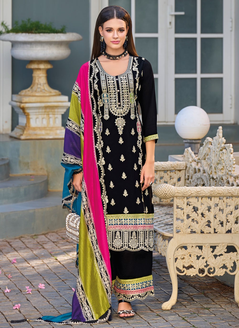 Embroidered Chinon Salwar Suit - T4650