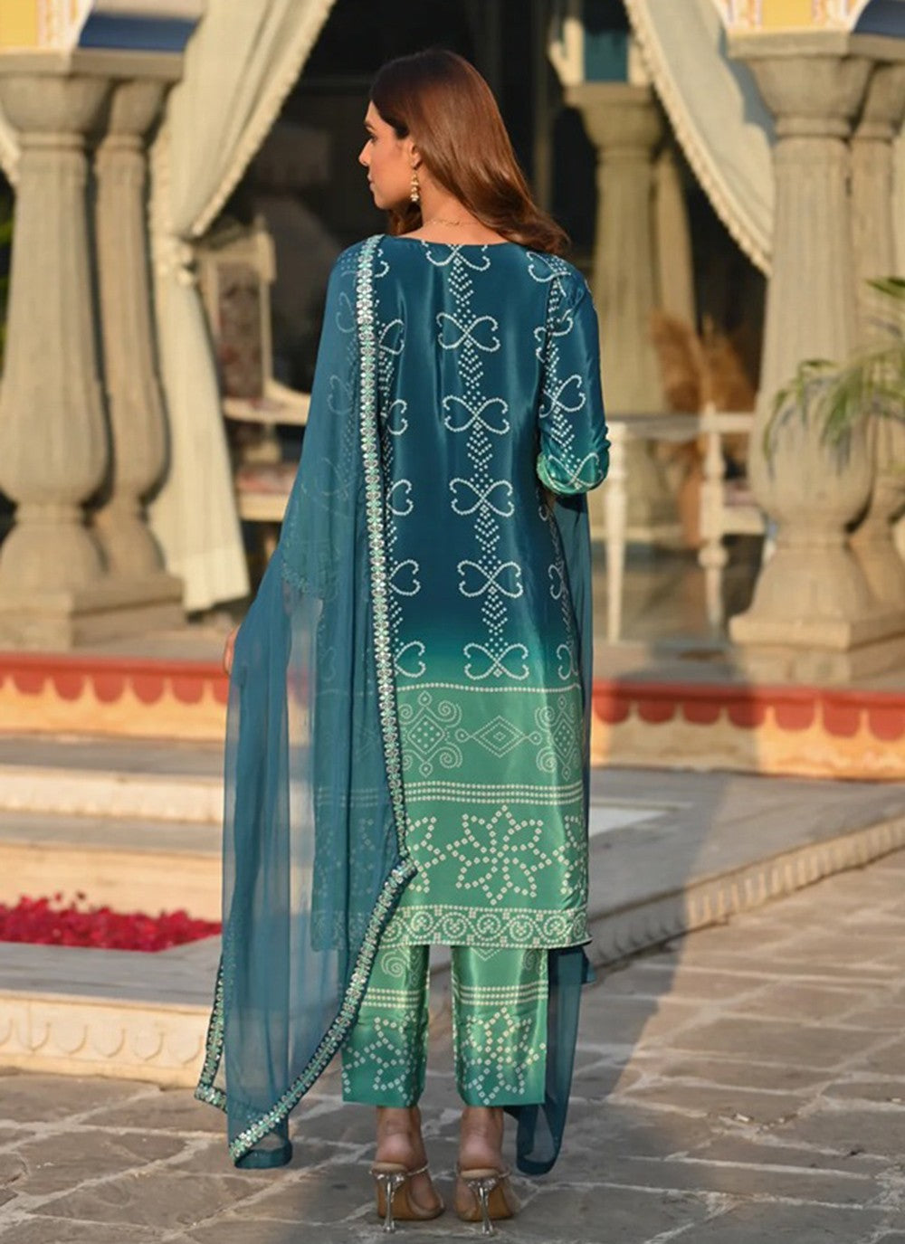 Embroidered Chinon Pant Style Suit - T4797