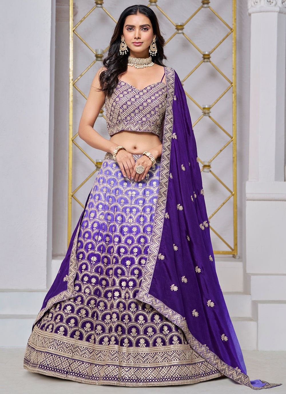 Embroidered Chinon A - Line Lehenga - L2884